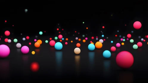 Vibrant Neon Spheres on Black Background, Abstract Digital Art.