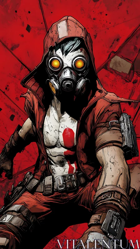 Hooded wasteland renegade leans into the crimson fallout storm