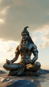 Mountain-top Shiva statue inhales the last light of dusk