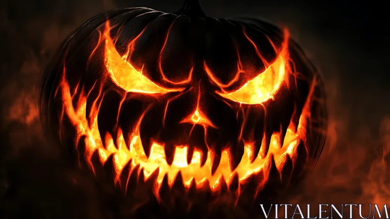 Infernal jack-o&rsquo;-lantern portrait with blazing carved grin.