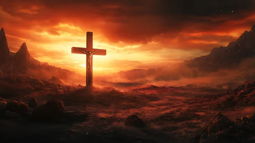 Crucifix blazes like a lone star in a burning desert sky