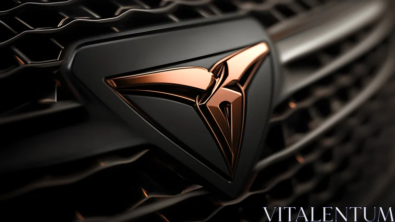 Copper emblem on dark car grille conveys refined performance