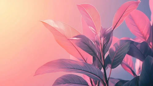 Pink-toned plant foliage under soft gradient lighting.