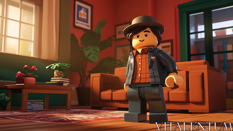 Cozy Lego friend enjoying a sunlit, colorful living room.