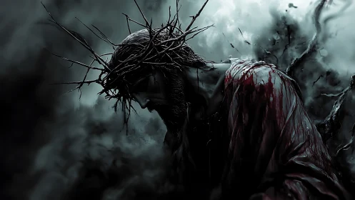 High contrast digital crucifixion study with dynamic chiaroscuro lighting