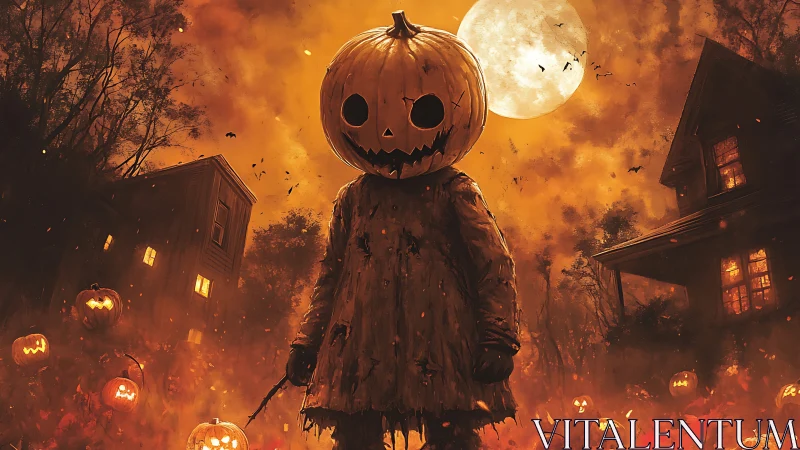 Pumpkin-headed night stalker rules a smoldering harvest moon