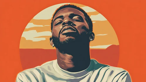 Digital portrait with sunset halo and bold complementary contrast.