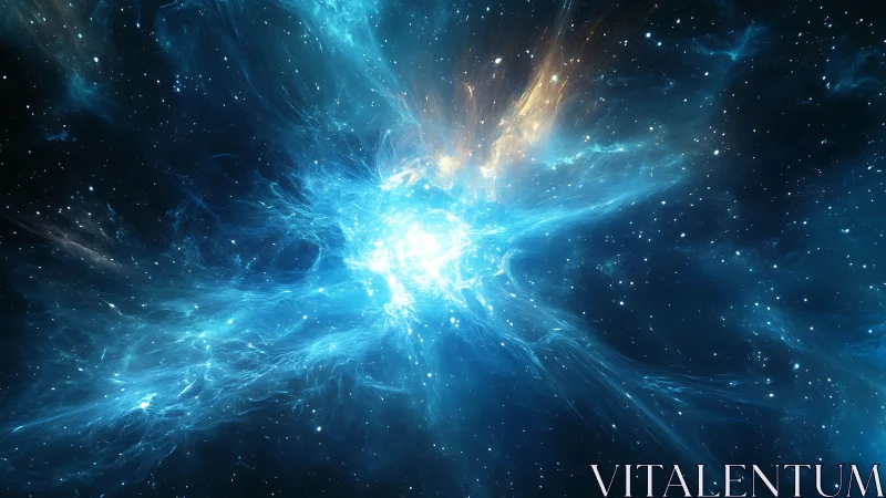 Expanding blue energy burst in deep star-filled space.