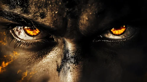 Inferno-eyed gaze burning through shadows and silence.