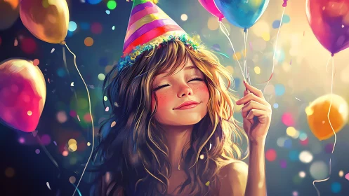 Joyful Youth Amid Festive Balloon Celebration. Digital rendering.