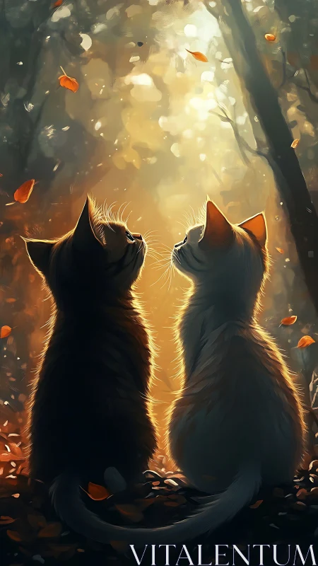 Two Cats in Golden Forest Glow.