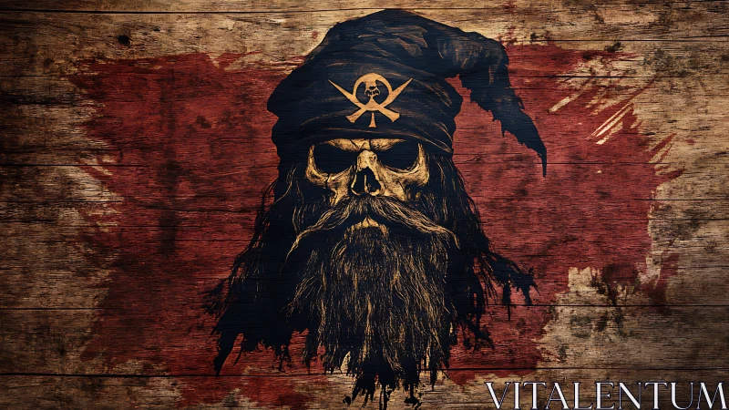 Weathered pirate skull emblem painted on distressed wood wall