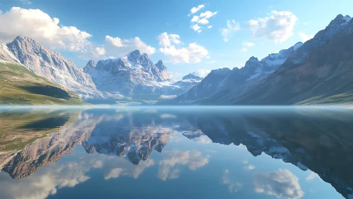 Mirror-symmetric alpine lakescape renders atmospheric depth