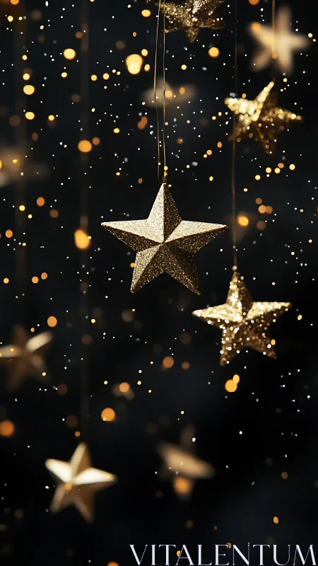 Glittering hanging stars drift through a midnight sparkle storm.