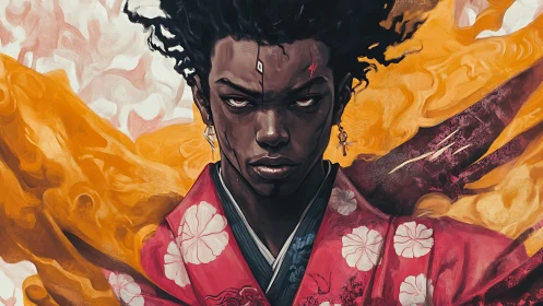 Digital portrait depicts focused figure in patterned garment