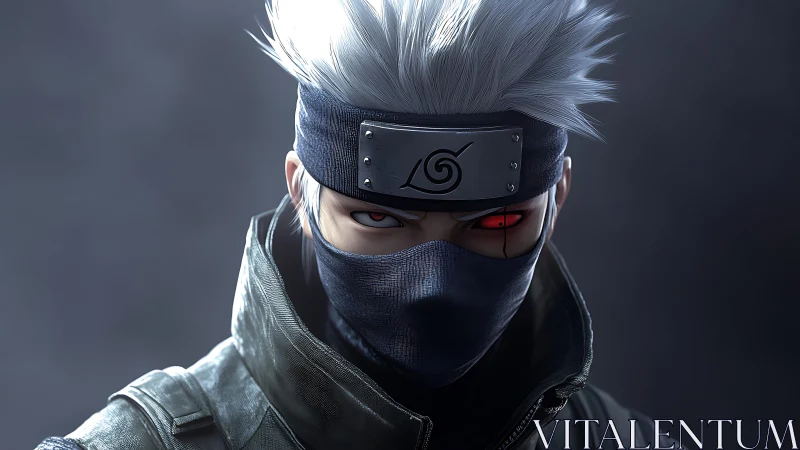 Mysterious silver haired ninja with a glowing red gaze.