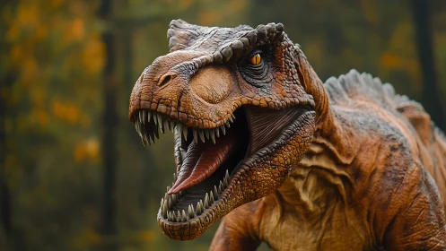 Predatory theropod dinosaur roaring, high-detail skin and teeth