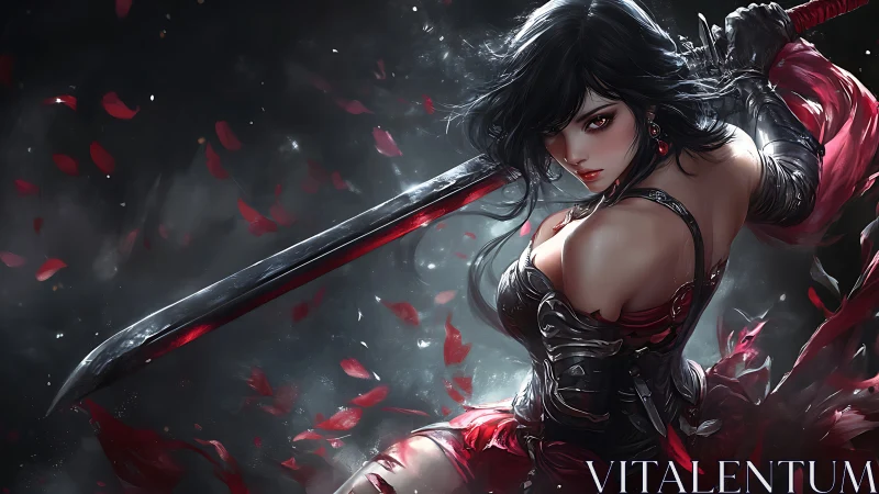 Dark-haired sword warrior commands crimson storm.