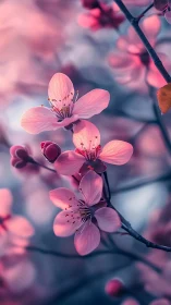 Pink Cherry Blossoms in Shallow Depth of Field with Selective Focus Photography