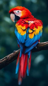 Scarlet jungle parrot preens like a living burst of paint.