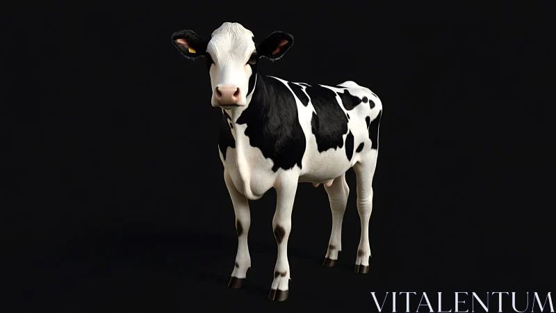 Gentle black and white dairy cow stands calmly in soft light