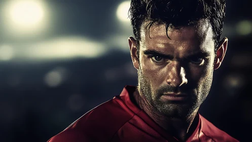 Intense stadium portrait captures athlete under dramatic backlighting