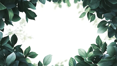 Lush green foliage frames a bright minimalist center space.