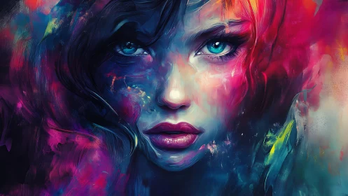 Vivid neon portrait captures a mysterious woman in swirling light