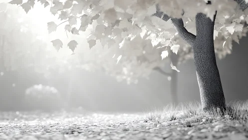 Whispering silver trees dreaming in a soft morning hush.