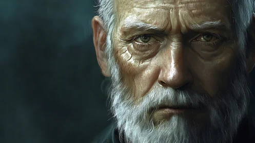 Timeworn gaze of an elder in hyperreal digital portrait.
