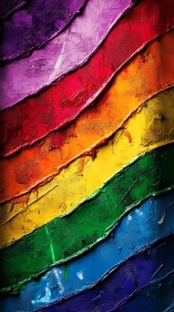 Textured diagonal rainbow oil paint stripes on canvas.