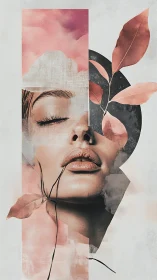 Dreamy portrait wrapped in soft blush clouds and leaves.