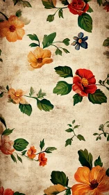Vintage floral pattern on distressed parchment background.