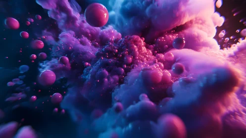 Surreal abstract clouds and spheres in vibrant neon colors, digital art.
