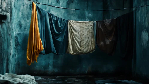 Laundry Line in Weathered Urban Courtyard.