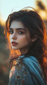 Young woman in side profile with backlit hair outdoors.