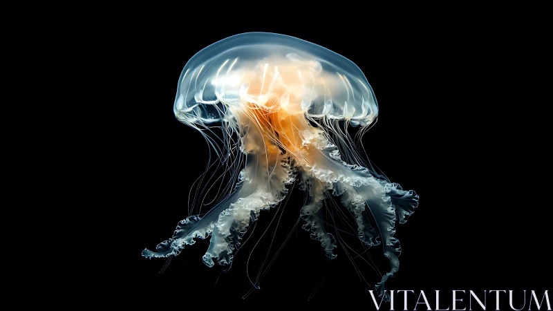 Luminescent jelly drifts like a glass lantern through void