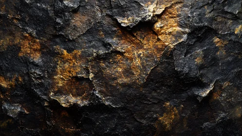 Textured dark rock surface with orange highlights, realistic style.