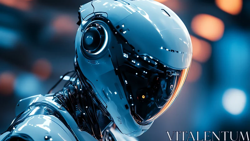 Graceful chrome robot bathed in gentle futuristic glow.