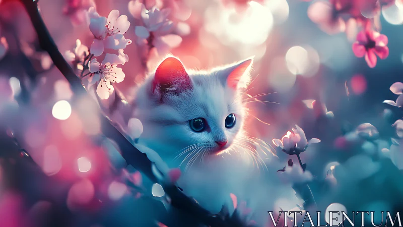 Dreaming Among Blossoms: A Kitten's Gentle Spring.
