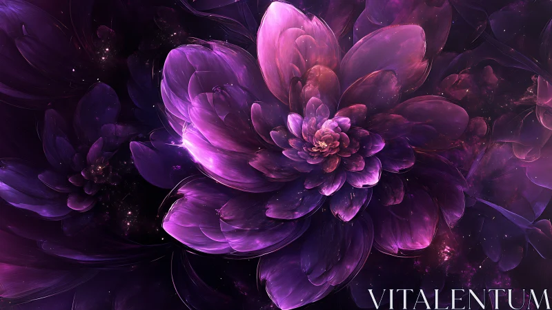 Cosmic Bloom in Velvet Twilight Petals Unfurling Softly.