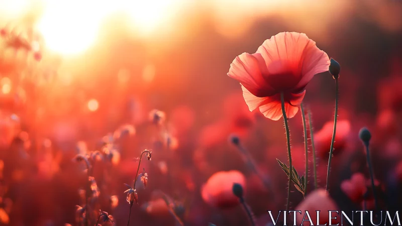 Crimson Poppy Basks in Golden Sunrise Glow.