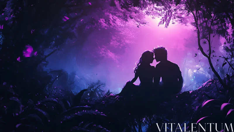 Silhouetted Romance: Neon Forest Embrace at Twilight