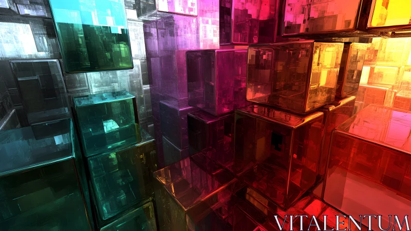 Colorful Glass Cubes in Abstract 3D Digital Art Style.