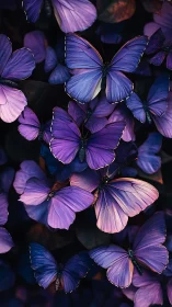 Violet butterflies cluster in soft-focus macro composition