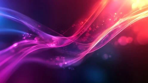 Vibrant neon light waves on dark abstract background.