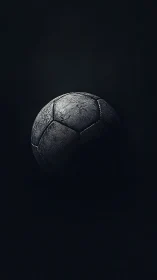 Single worn leather football rendered in dramatic low-key lighting