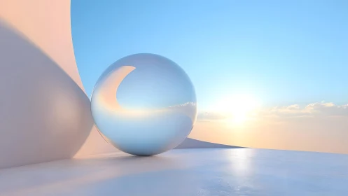 Soothing sunrise glow on a reflective sky-blue sphere.