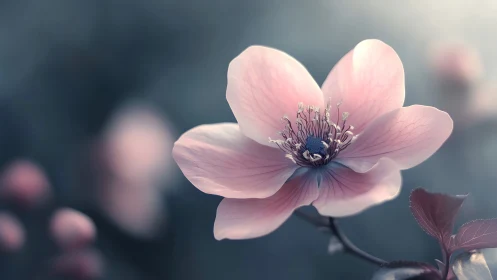 Delicate Pink Flower with Stamens in Soft Focus Garden Setting