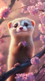 Blushing ferret daydream cradling a cherry blossom petal.